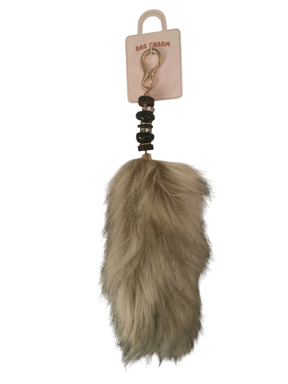 Anthropologie Taupe Faux Fur Bag Charm with Beaded Accent